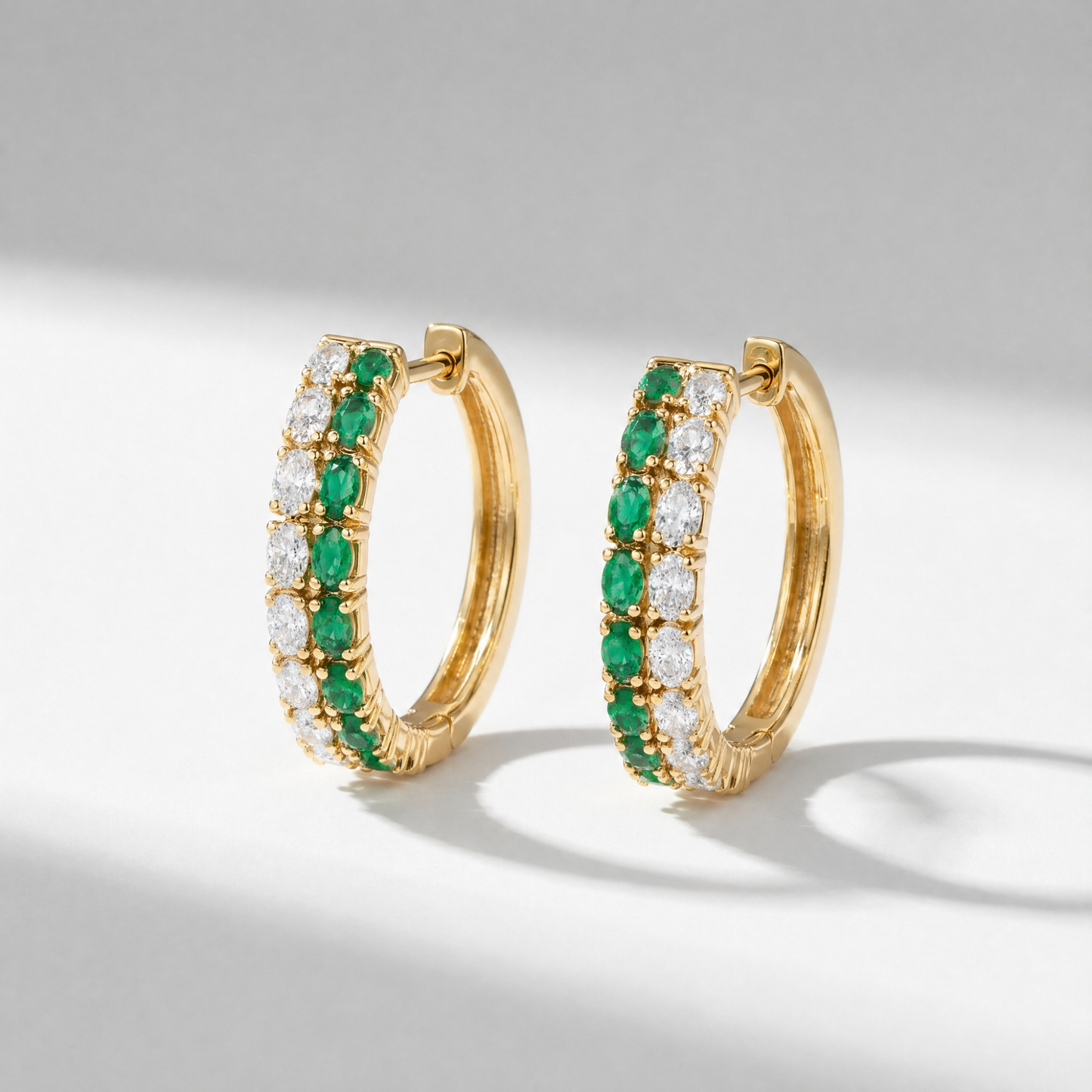 The Green and White Hoops | Lab-Grown Emerald and Diamond