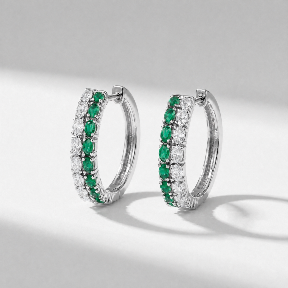 The Green and White Hoops | Lab-Grown Emerald and Diamond