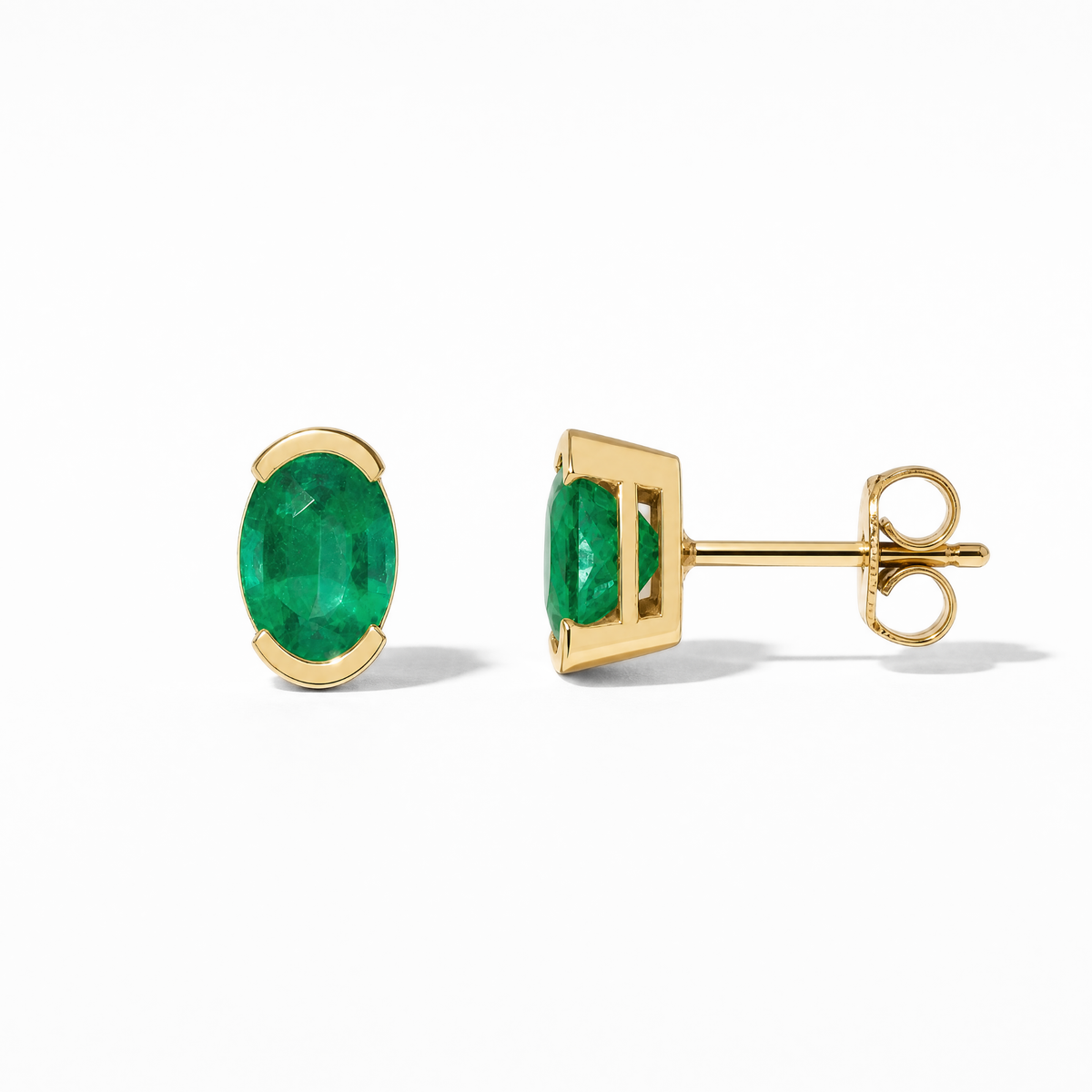 The Half Bezel Studs | Oval | Lab-Grown Emerald