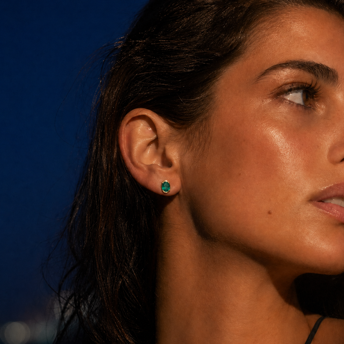 The Half Bezel Studs | Oval | Lab-Grown Emerald
