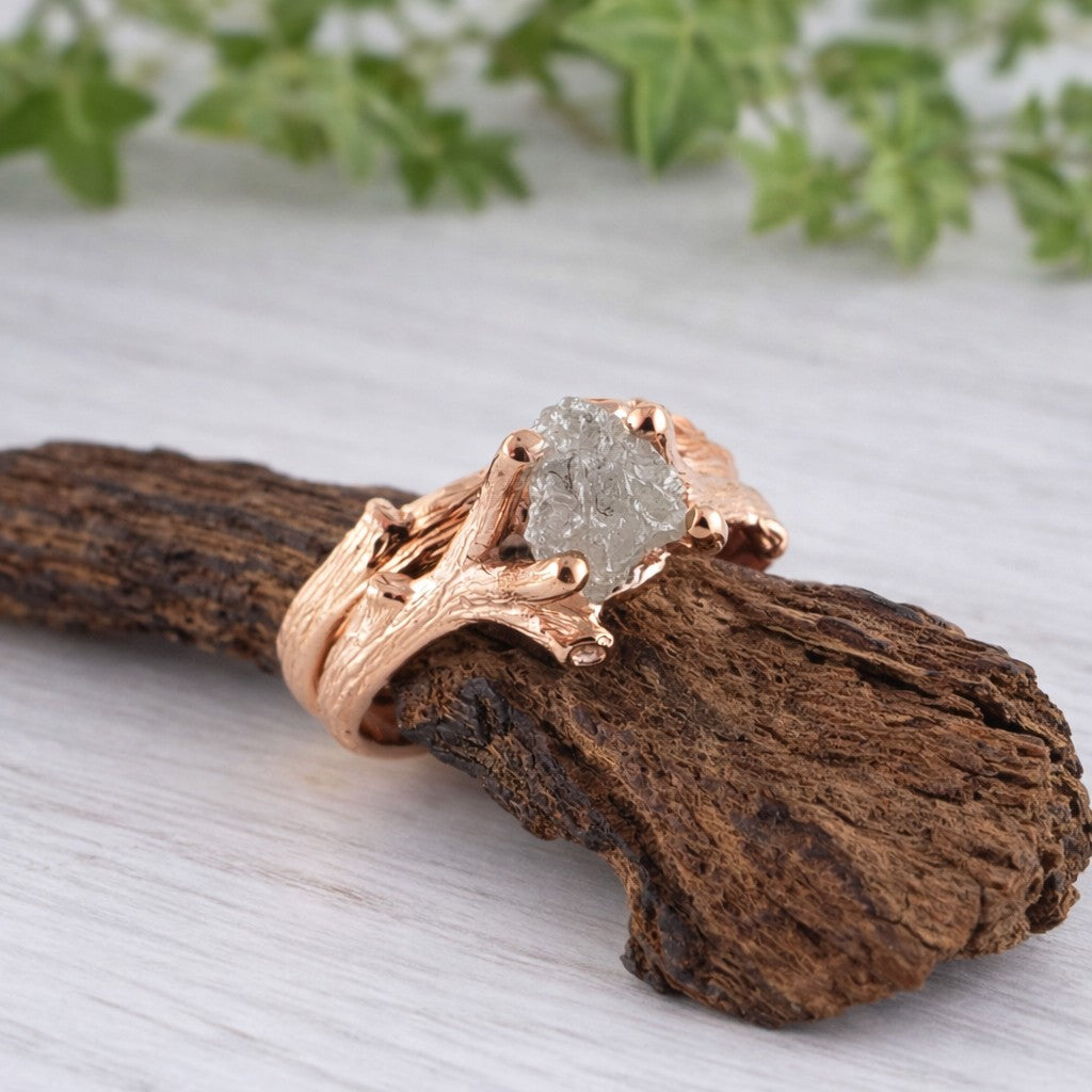 Raw Diamond Twig Style Bridal Set
