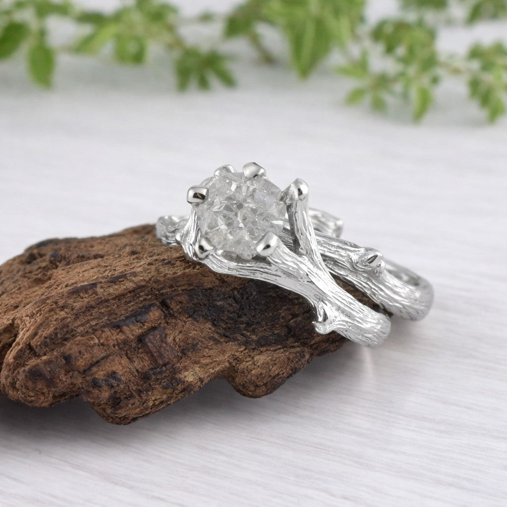 Raw Diamond Twig Style Bridal Set