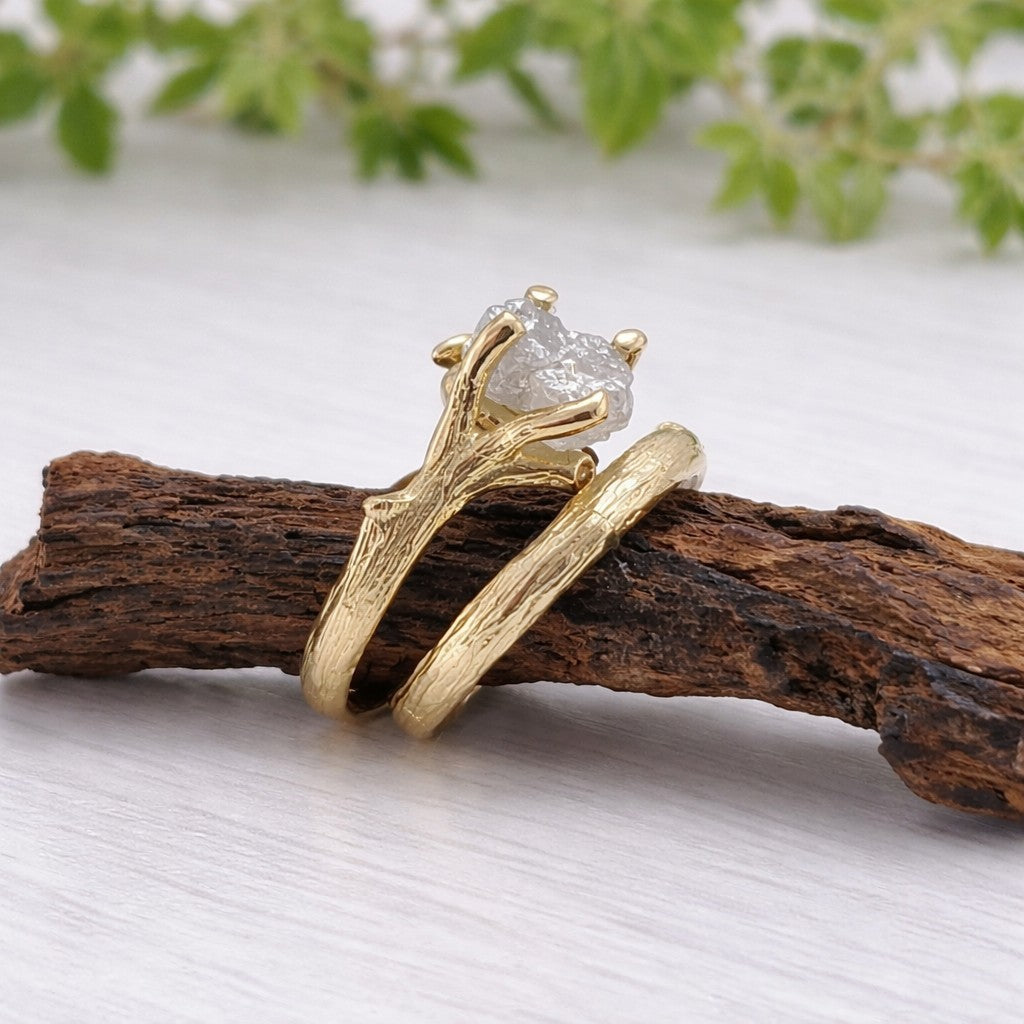 Raw Diamond Twig Style Bridal Set