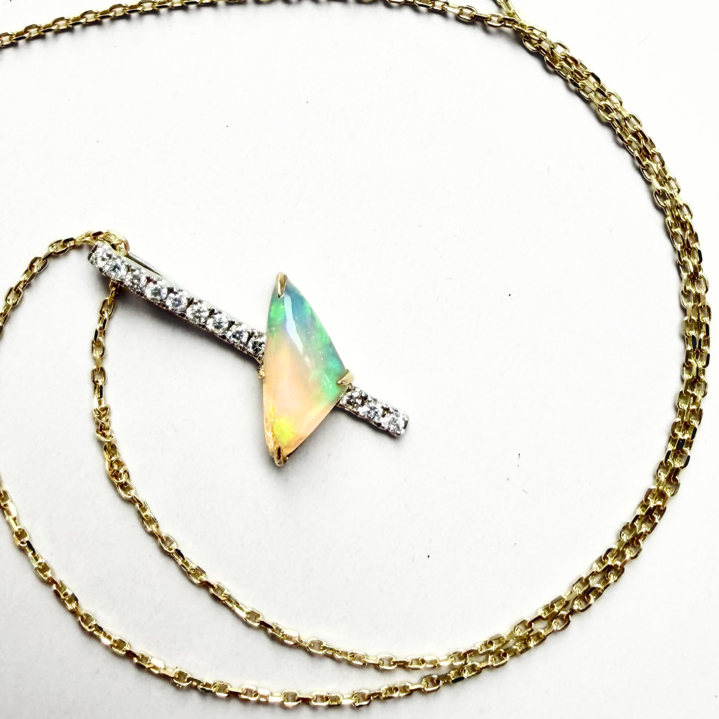 The Tilt Opal and Diamond Bar Necklace | 14K Two-Tone Gold