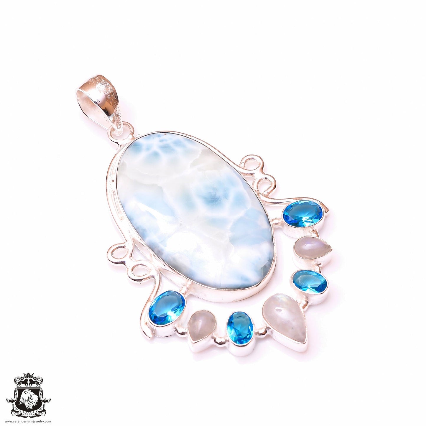 Stunner! Caribbean Larimar Pendant & 3MM Italian Chain P10000