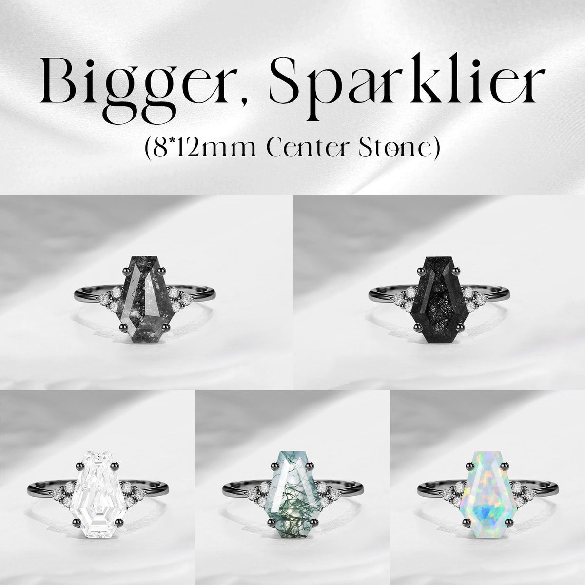 Classic Coffin Cut Herkimer Diamond Engagement Ring