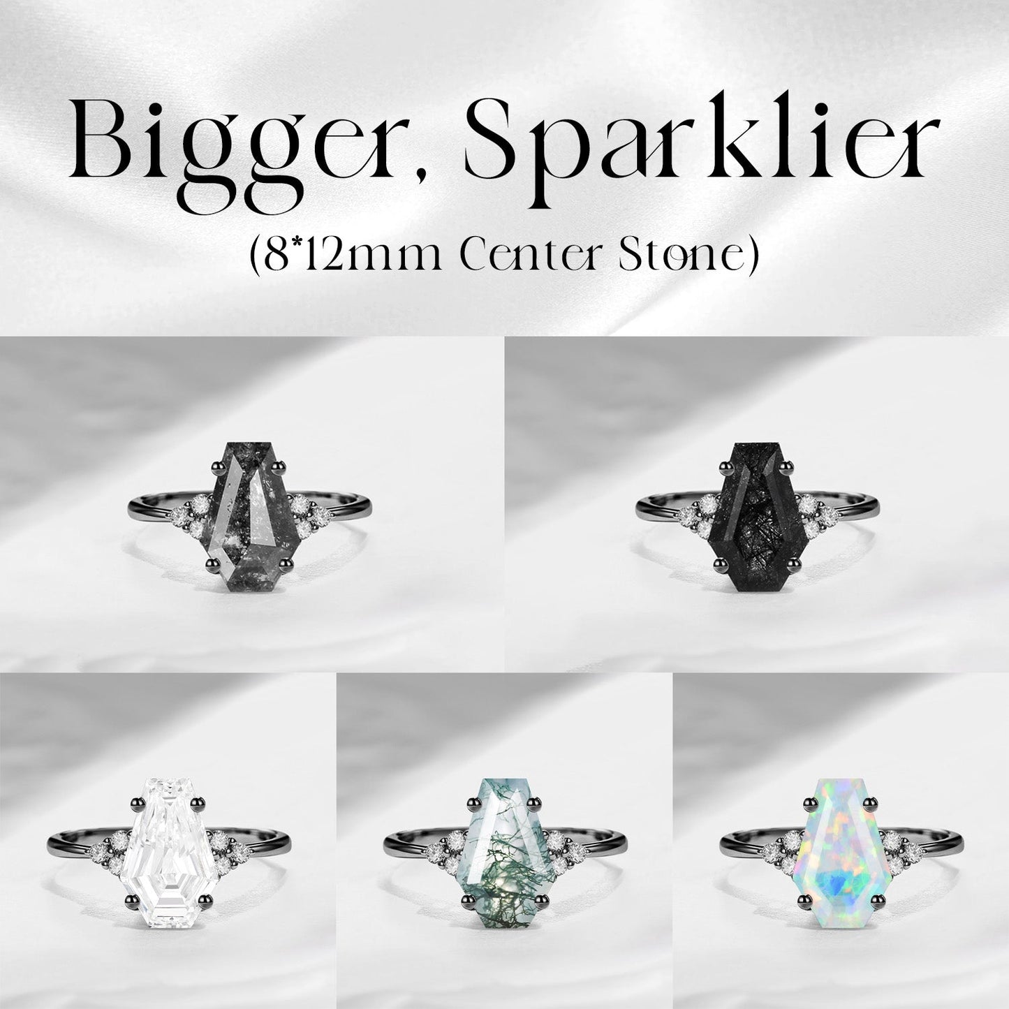 Classic Coffin Shaped Natural Black Sapphire Engagement Ring