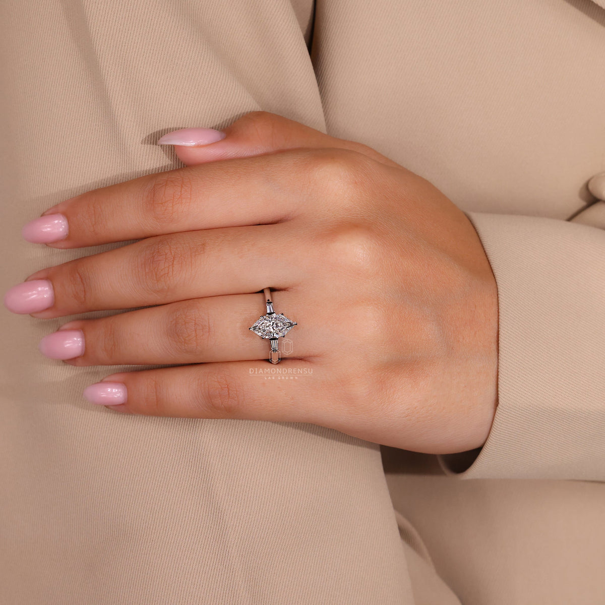 Dutch Marquise Diamond Ring in Three Stone Style