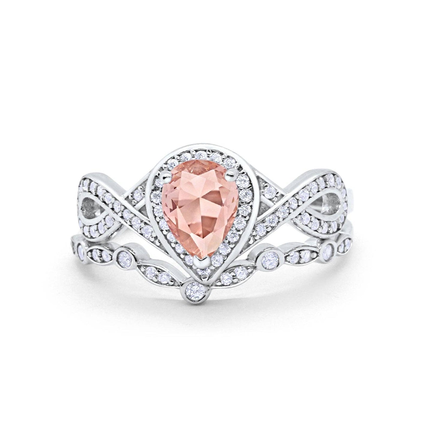 Teardrop Piece Art Deco Wedding Ring Simulated Morganite CZ: Simulated Morganite CZ O1/2
