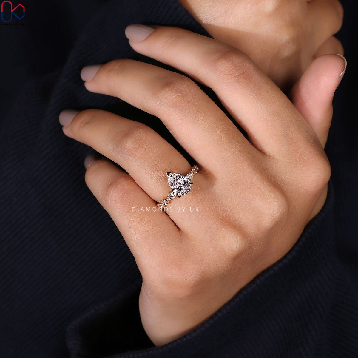 Pear Shape Engagement Ring With Milgrain Setting