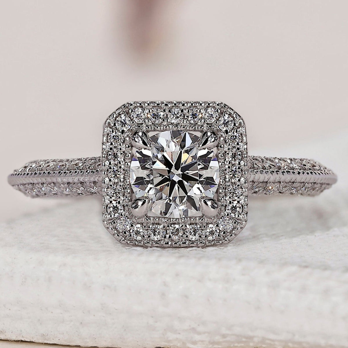 White Gold Round Halo Engagement Ring