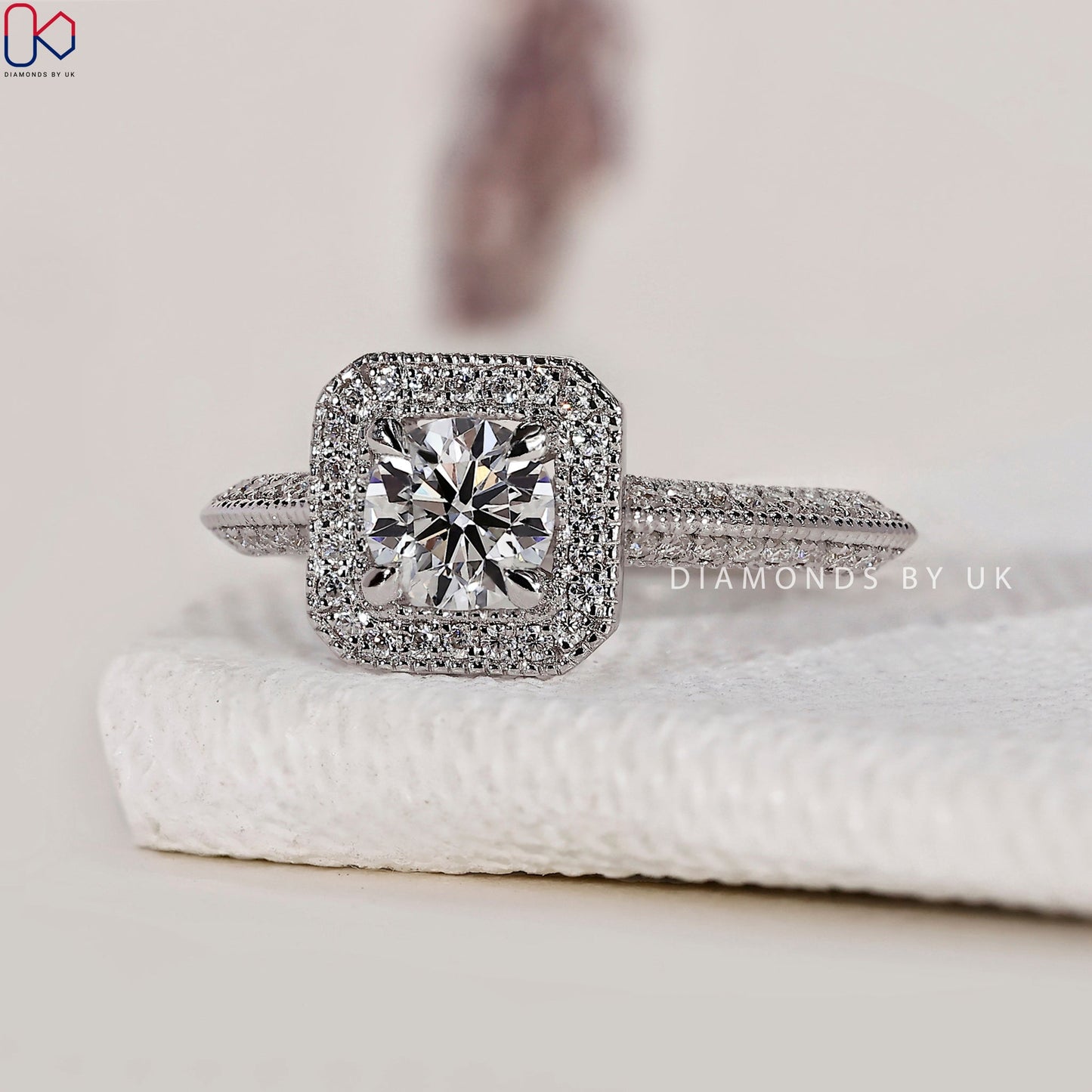 White Gold Round Halo Engagement Ring