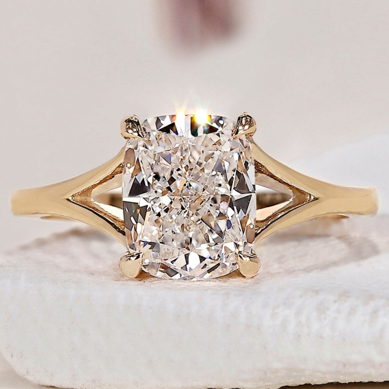 Elongated Cushion Cut Diamond Ring – Split Shank