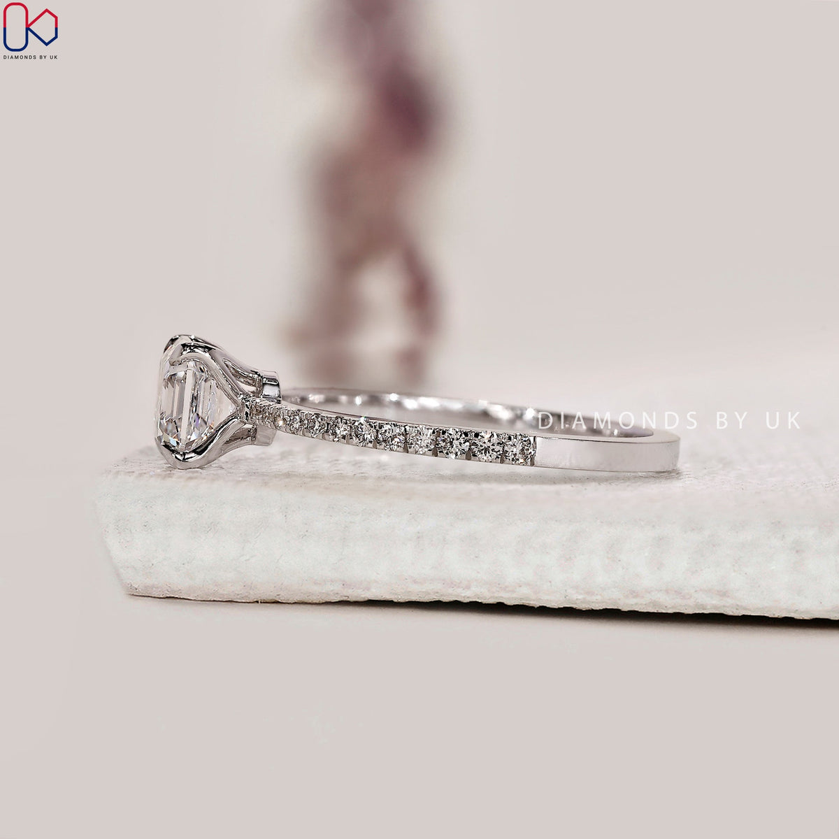 Asscher Diamond Ring With Pave Setting