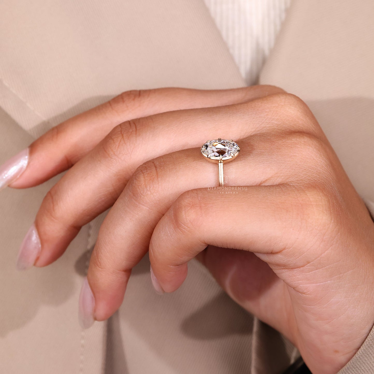 Oval Old European Cut Bezel Set Engagement Ring in Matt Finish