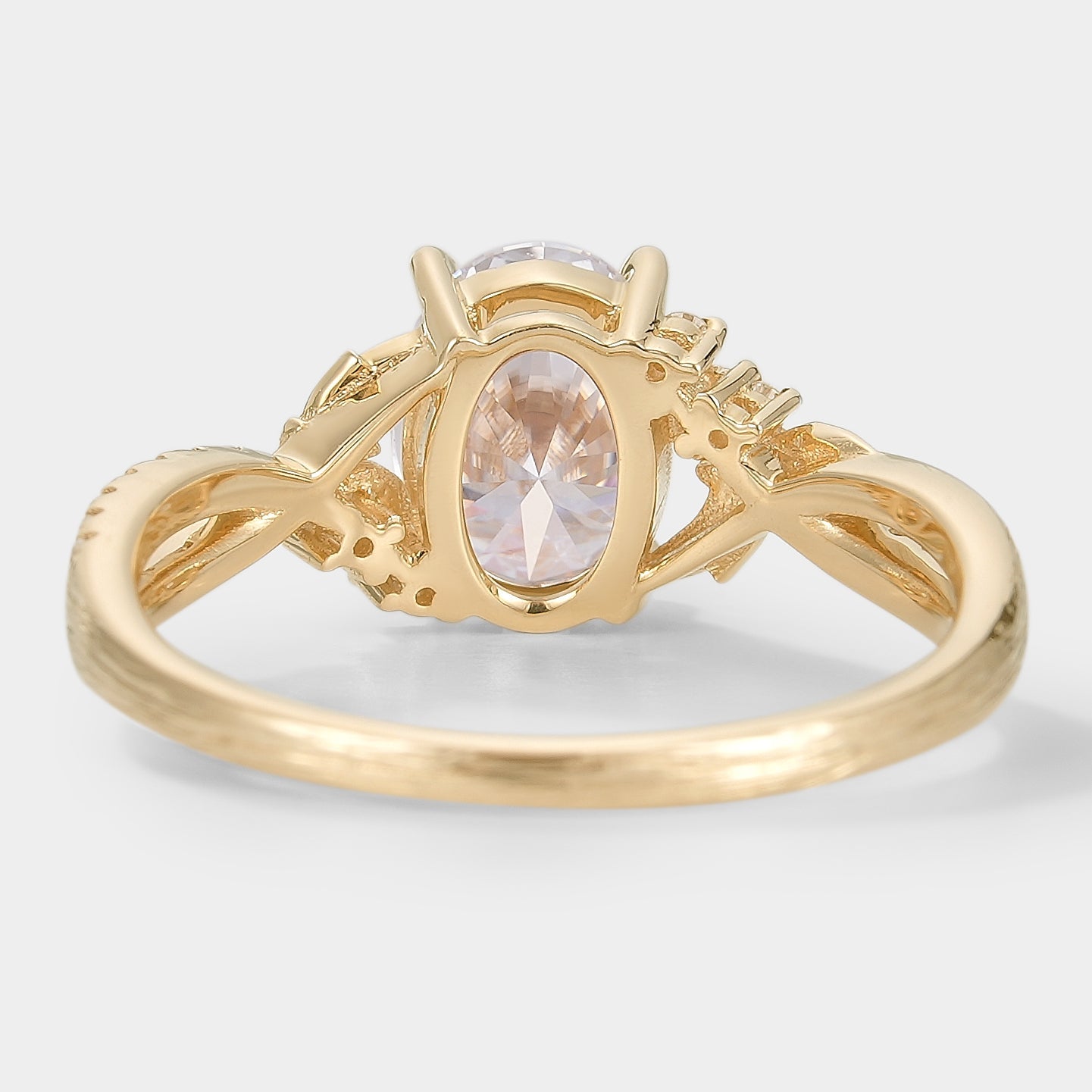 Oval Cut Moissanite Engagement Ring With Leaf Bark Texture