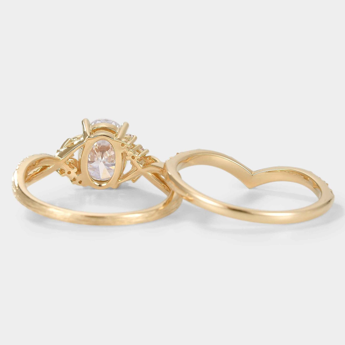 Moissanite Leaf Bark Texture Engagement Ring Sets 2pcs