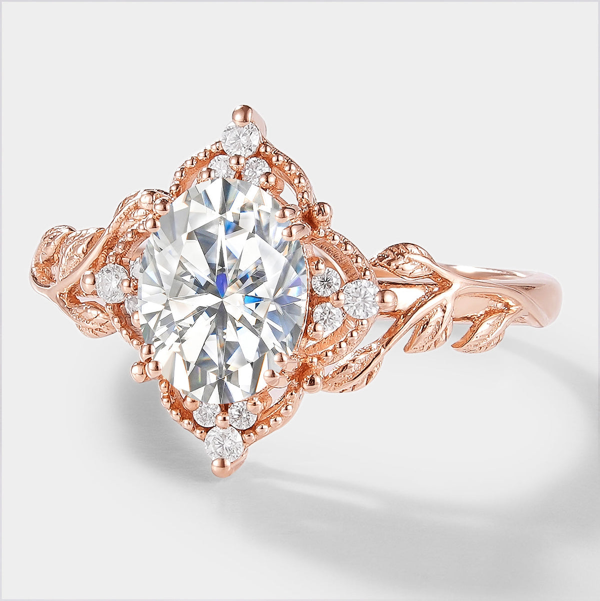 Oval Cut Moissanite Leaf Engagement Ring – Sylva