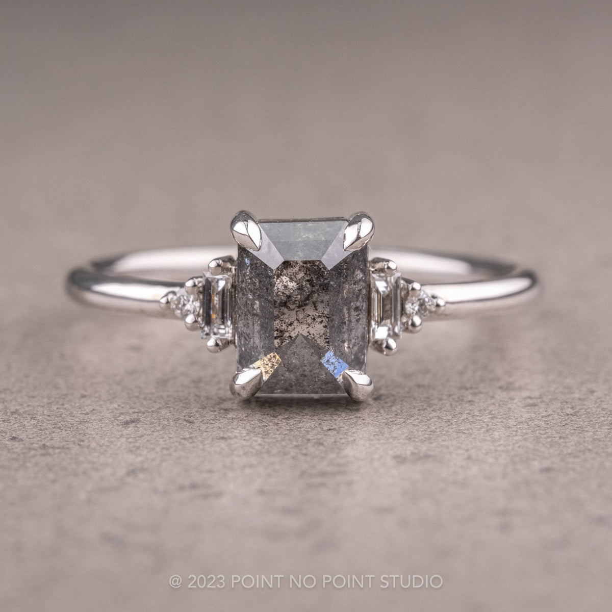 1.55 Carat Black Salt and Pepper Asscher Diamond Engagement Ring, Betty Setting