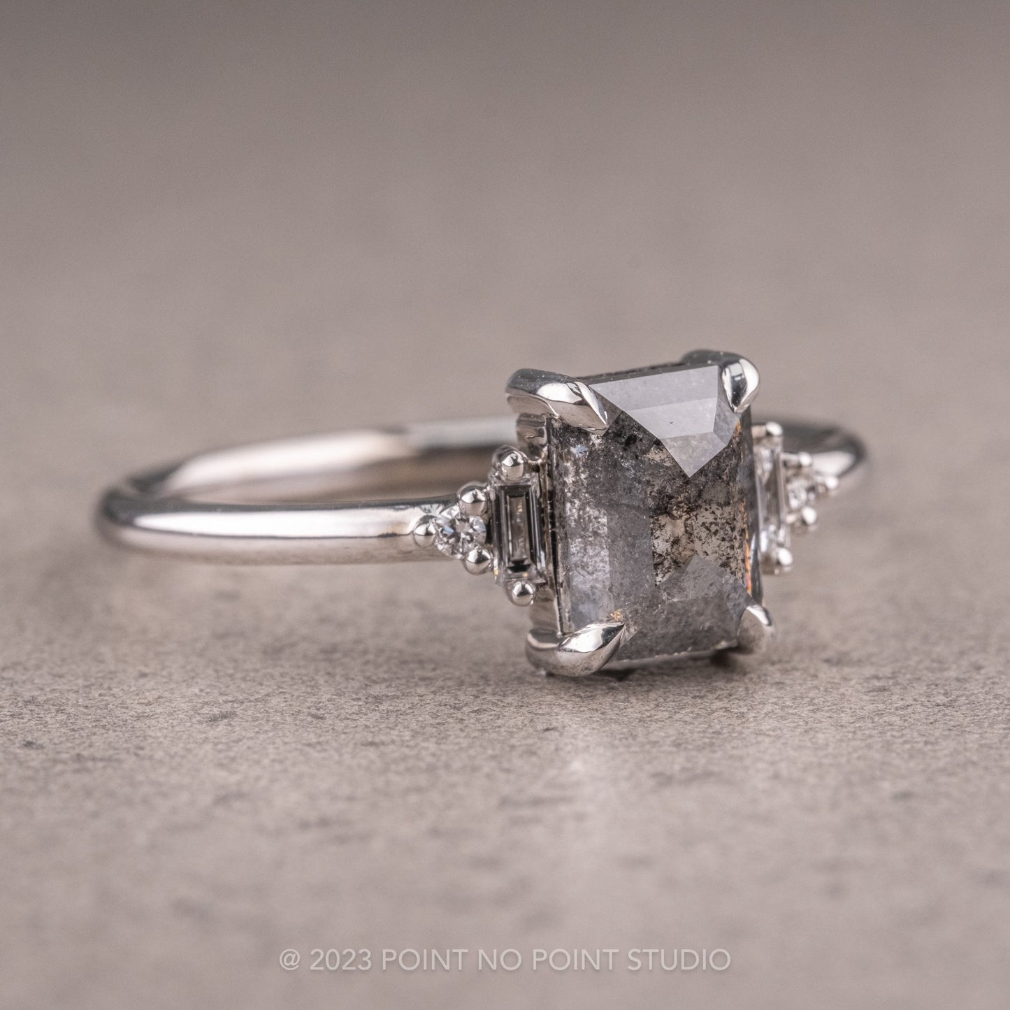 1.55 Carat Black Salt and Pepper Asscher Diamond Engagement Ring, Betty Setting