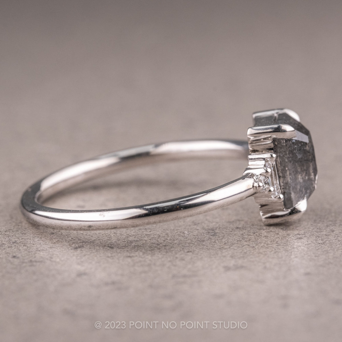 1.55 Carat Black Salt and Pepper Asscher Diamond Engagement Ring, Betty Setting
