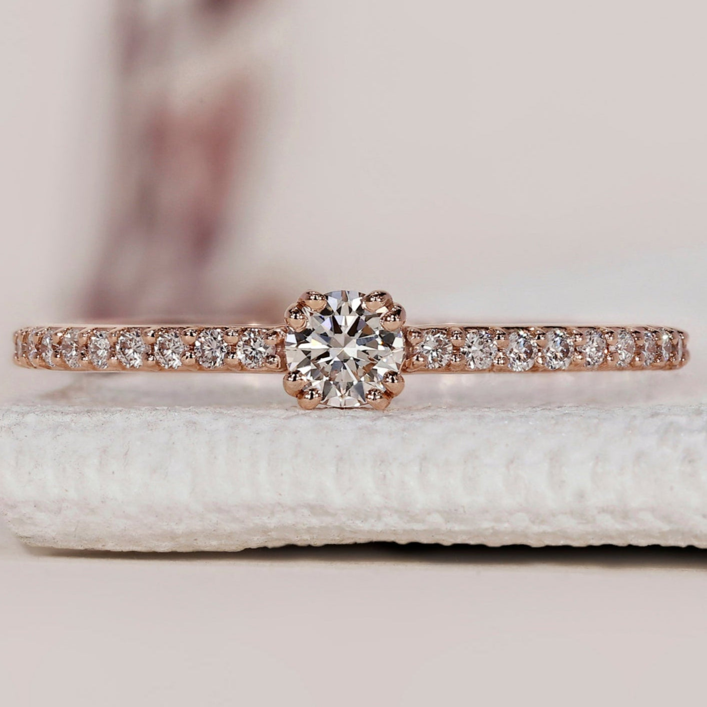 Round Cut Pave Diamond Ring