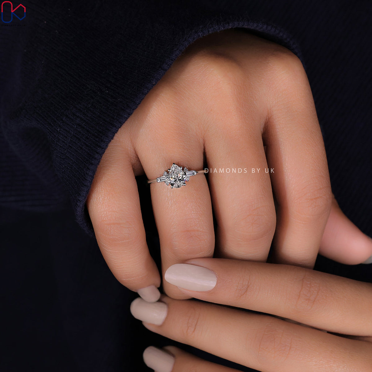 White Gold Tear Drop Diamond Ring