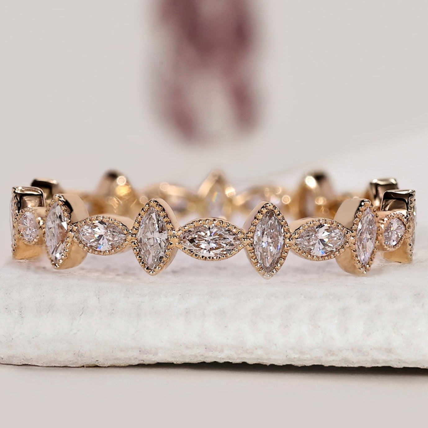 Bezel Set Marquise Diamond Wedding Band