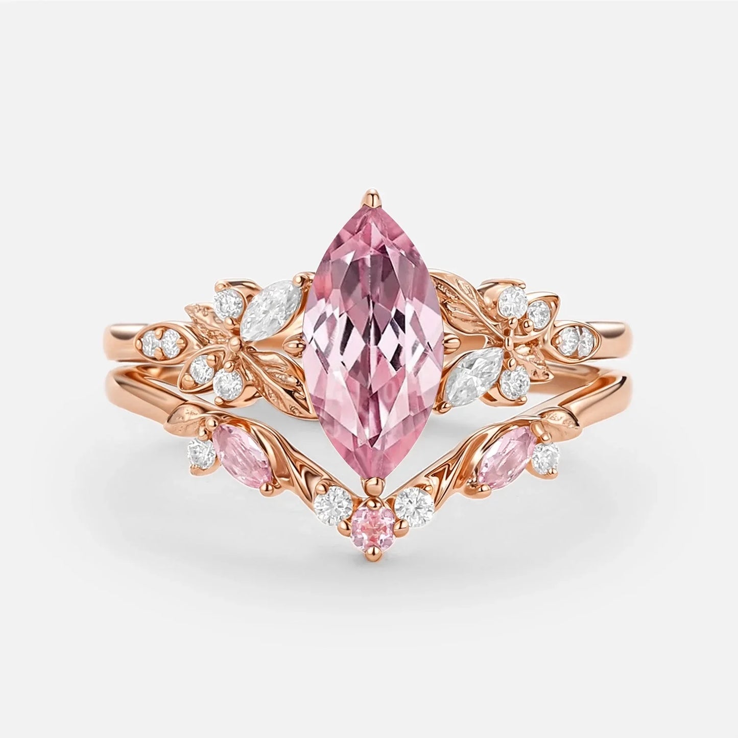 Peony's Bloom | Marquise Pink Sapphire Bridal Set 2pcs