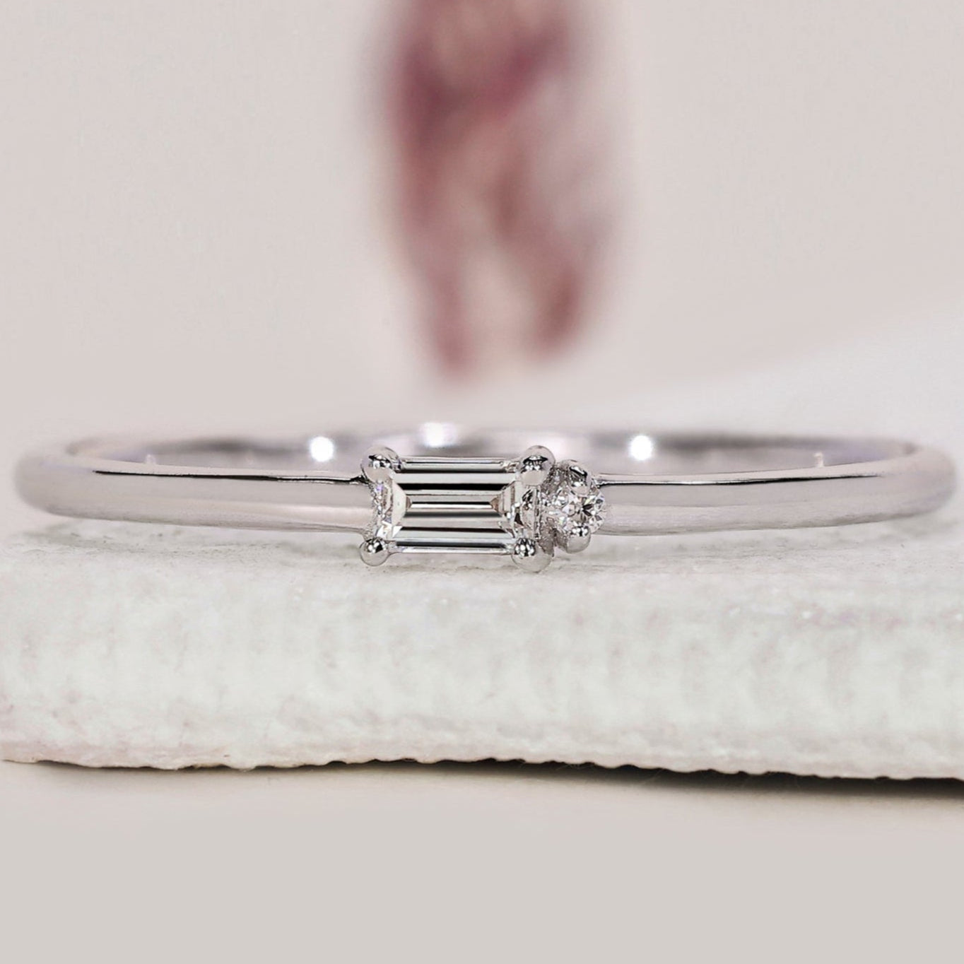 Round And Baguette Womens White Gold Wedding Band