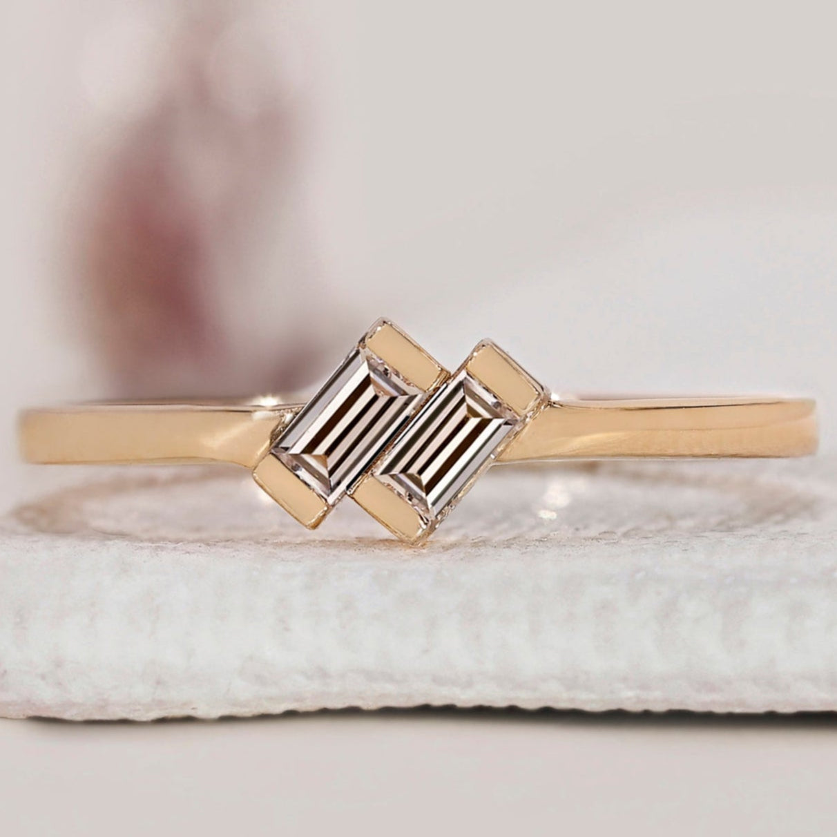 Baguette Cut 2 Diamond Engagement Ring