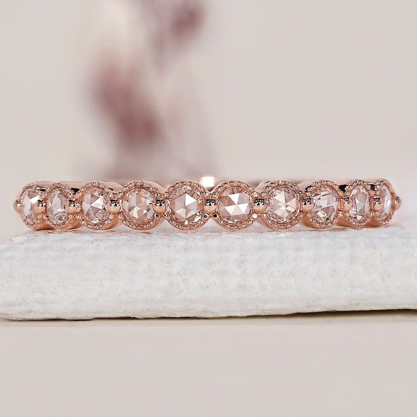 Round Rose Cut Diamond In Rose Gold Ring
