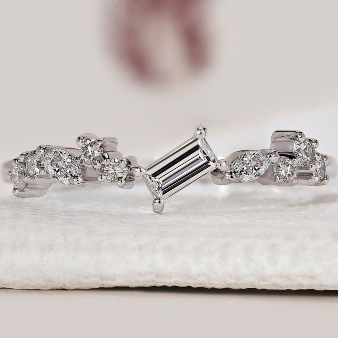 Baguette, Marquise And Round Cut White Gold Diamond Band