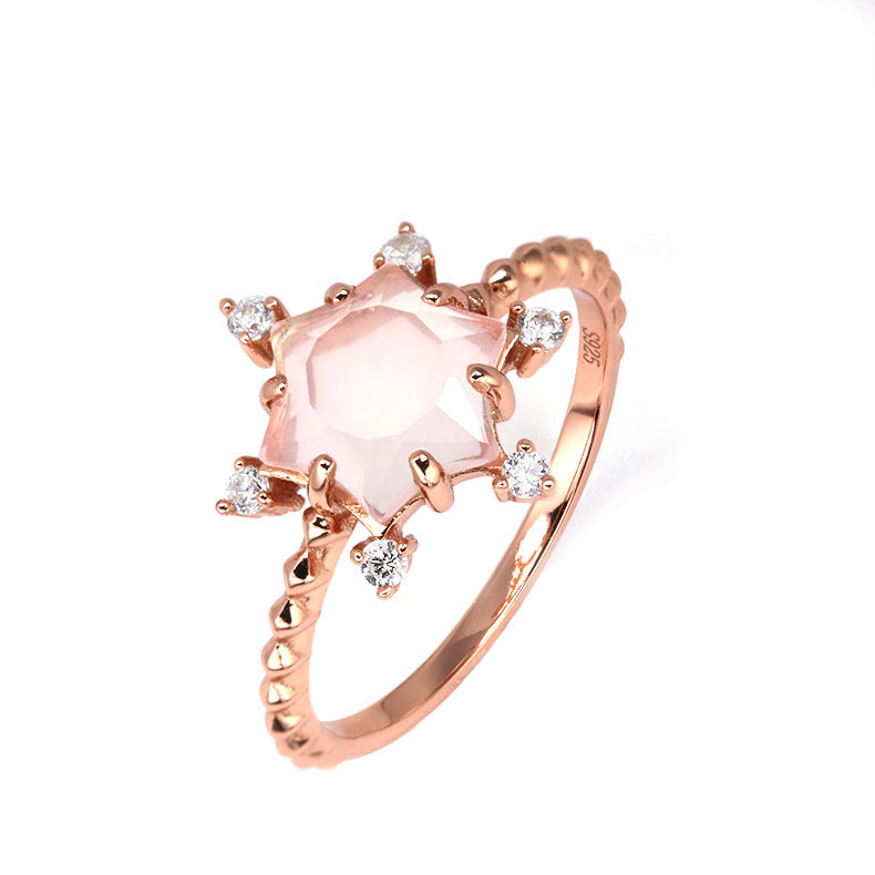 Snowflake Pink Crystal Ring