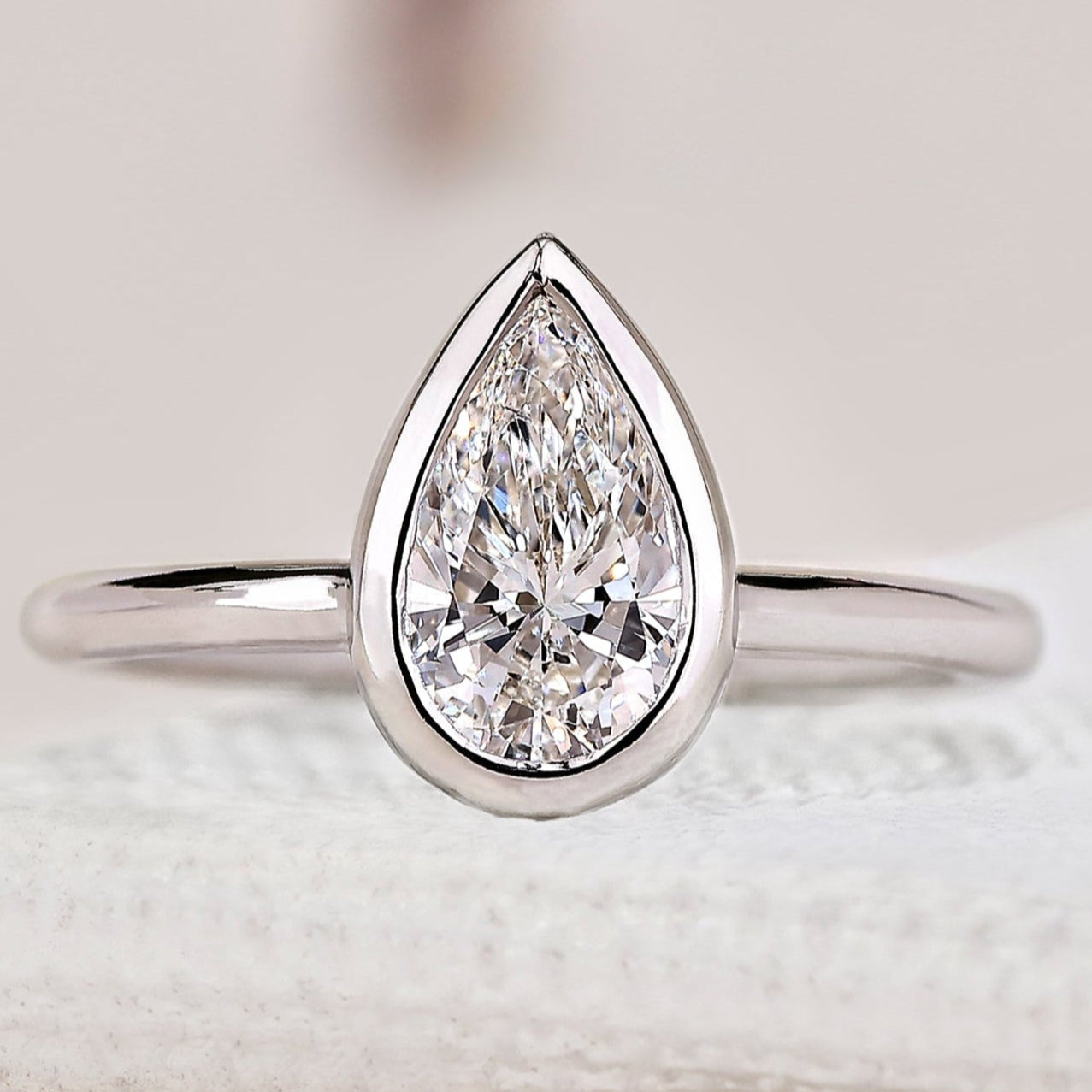 Bezel Setting Pear Cut Diamond Engagement Ring