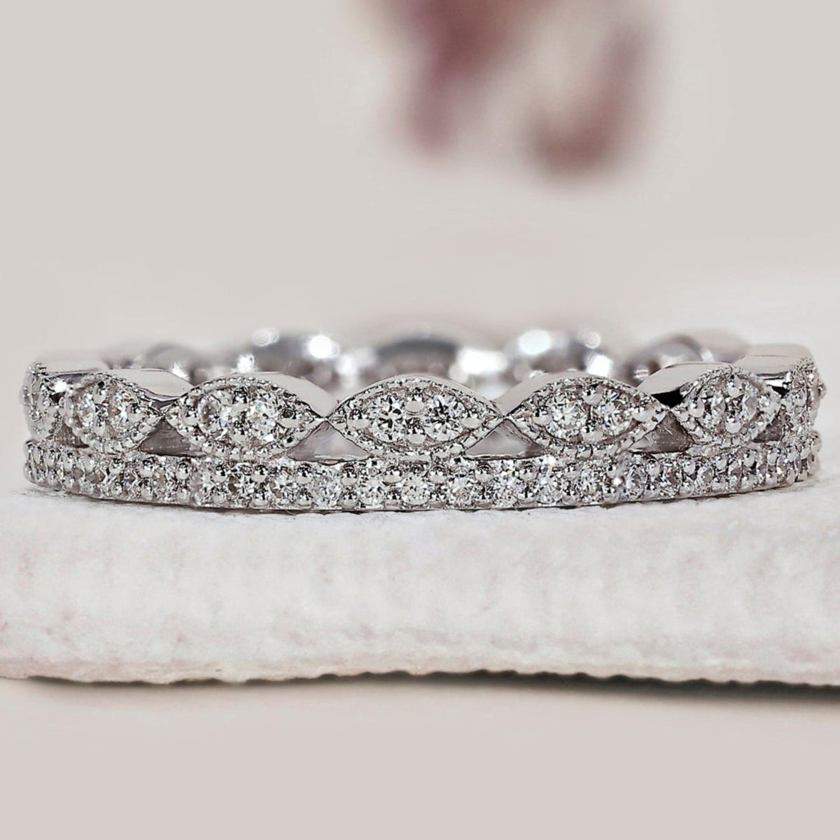 Round Diamond Double Row Wedding Band