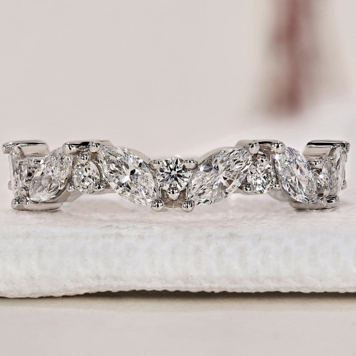 Zig Zag Wedding Band – Marquise and Round Diamonds