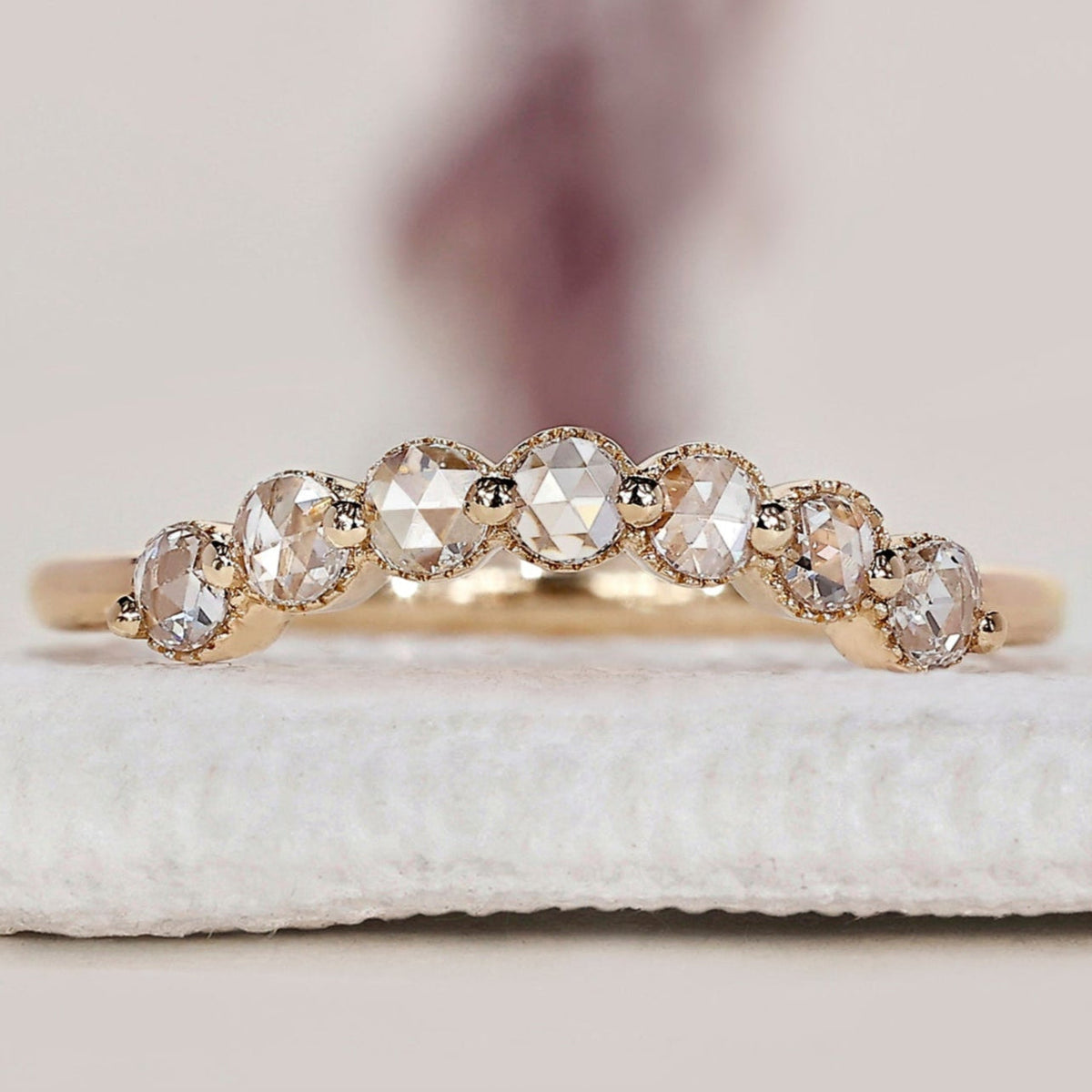 Round Rose Cut Diamond Band Curved Style