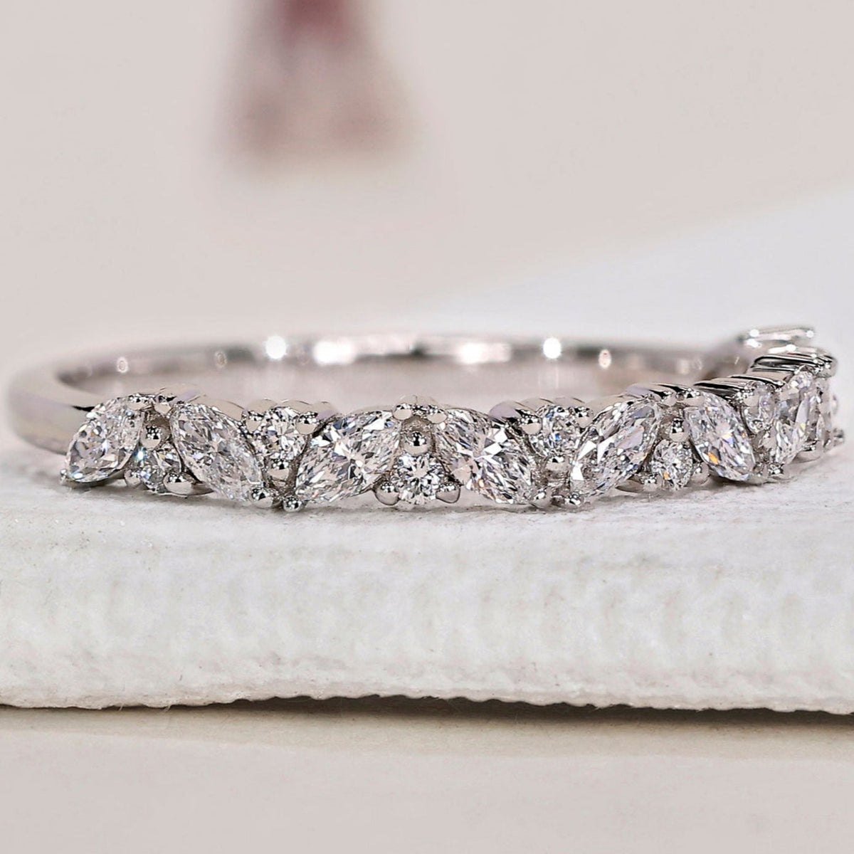 Half Eternity Wedding Band - Marquise And Round Diamond