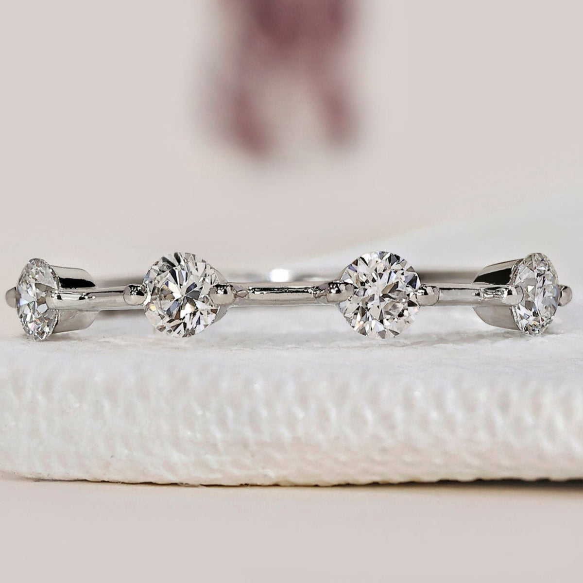 Distance Pave Round Diamond White Gold Wedding Band