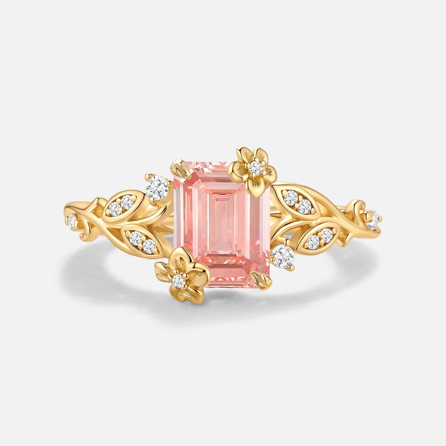 Emerald Cut Pink Lab Grown Diamond Flower Unique Engagement  Ring - Seraphina