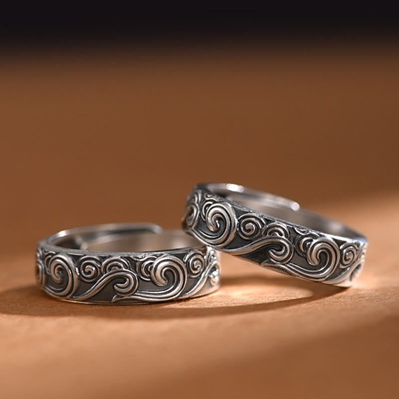 Fortune Jewel 999 Sterling Silver Auspicious Clouds Engraved Blessing Adjustable Ring