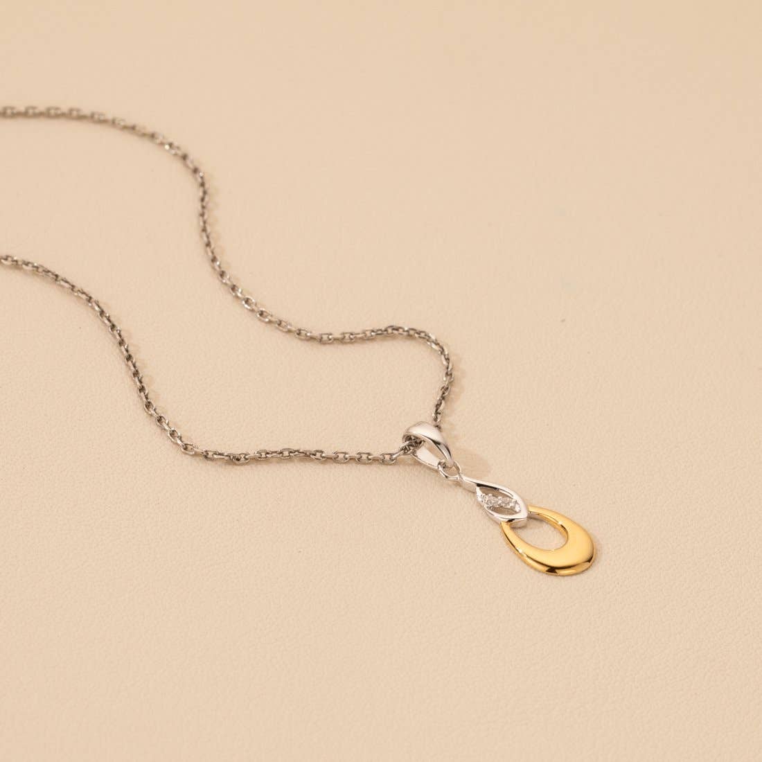 Two-Tone Sterling Silver Double Teardrop Pendant & 925 sterling silver necklace