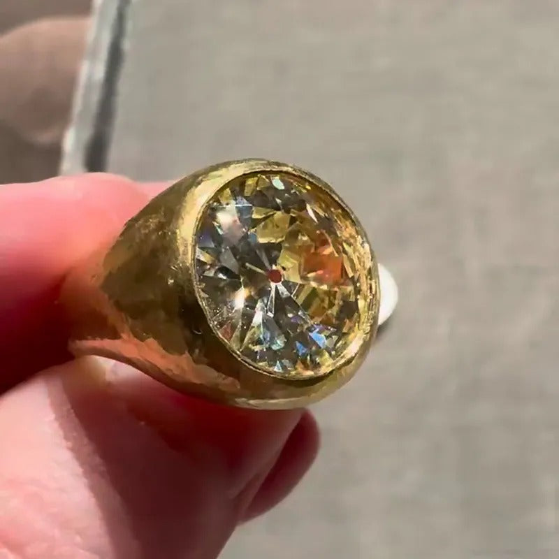 Vintage 8ct Round Cut White Sapphire Yellow Gold Handmade Men's Ring