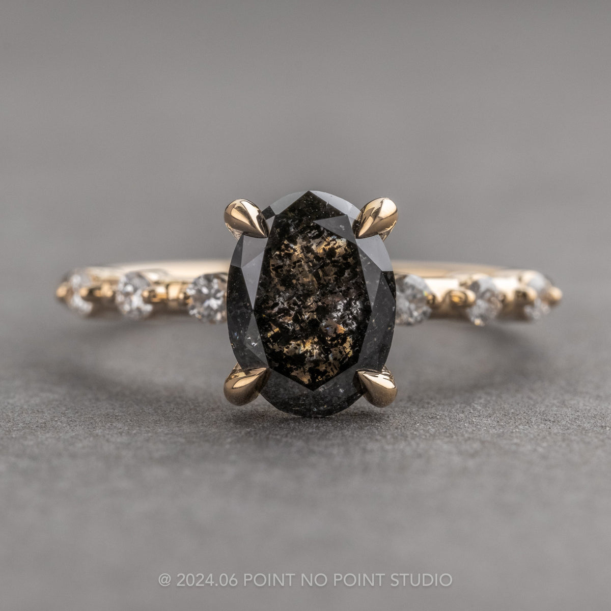 1.63 Carat Black Salt and Pepper Oval Diamond Engagement Ring, Nova Setting