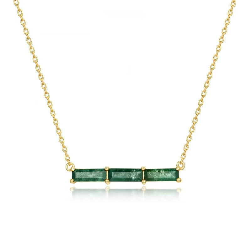 Baguette Cut Moss Agate Classic Pendant - 'Fern'