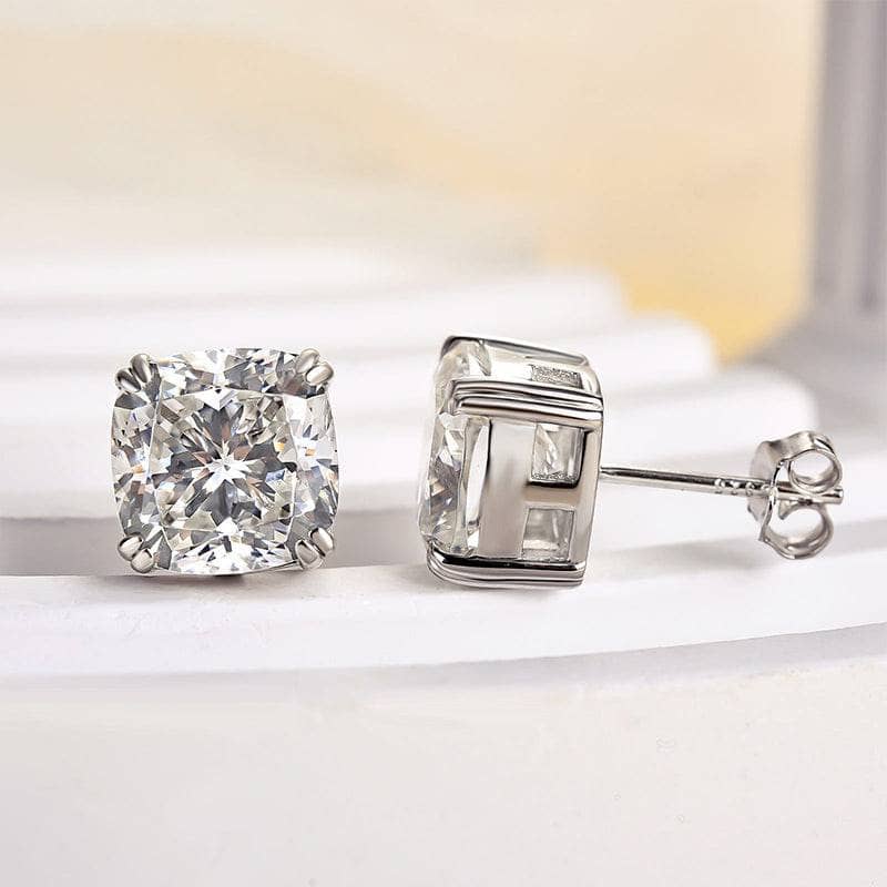 Stunning Cushion Cut Stud Earrings In Sterling Sliver