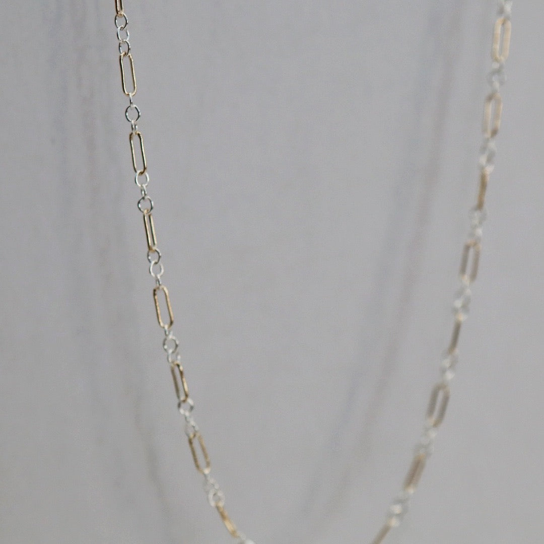 Mixed Metal Layering Chain Long and Short Necklace in Sterling Silver and 14 Karat Gold Fill