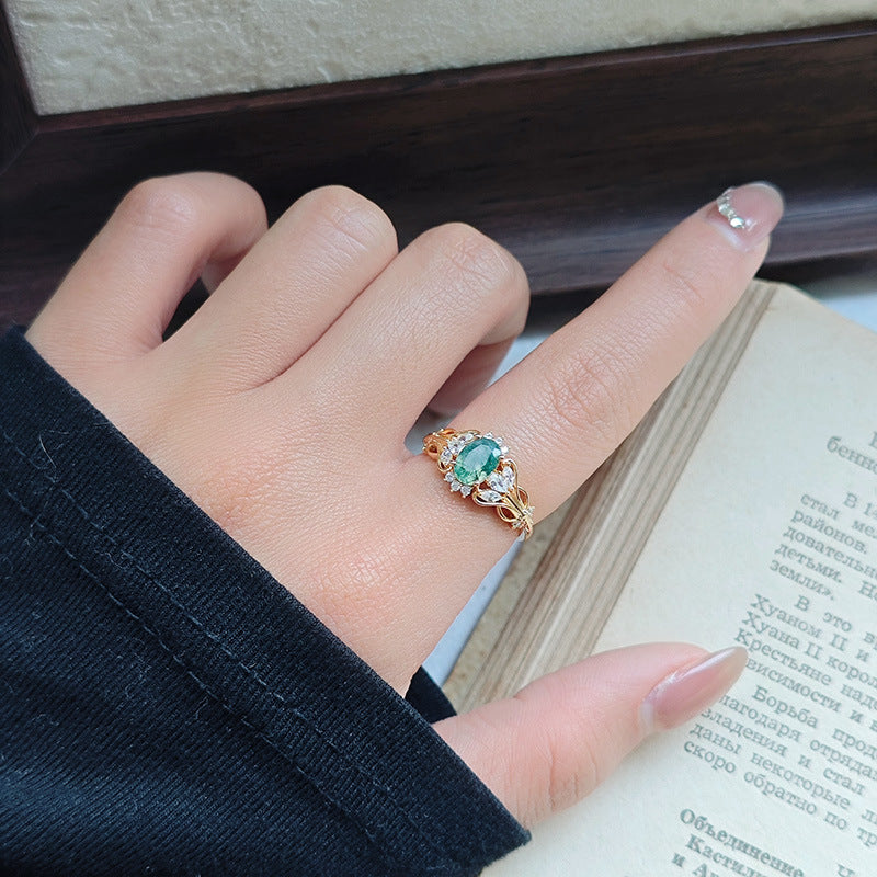 Oval Moss Agate Hollow Ring