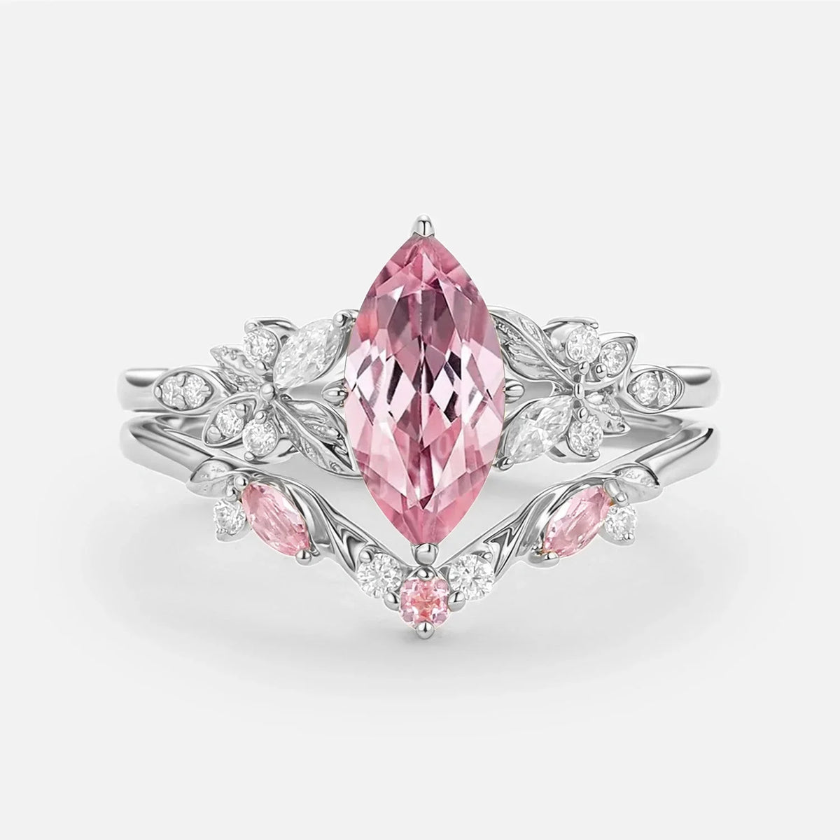 Peony's Bloom | Marquise Pink Sapphire Bridal Set 2pcs